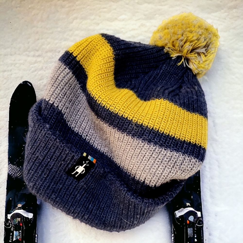 Smartwool navy and yellow pom beanie - Picture 4 of 5